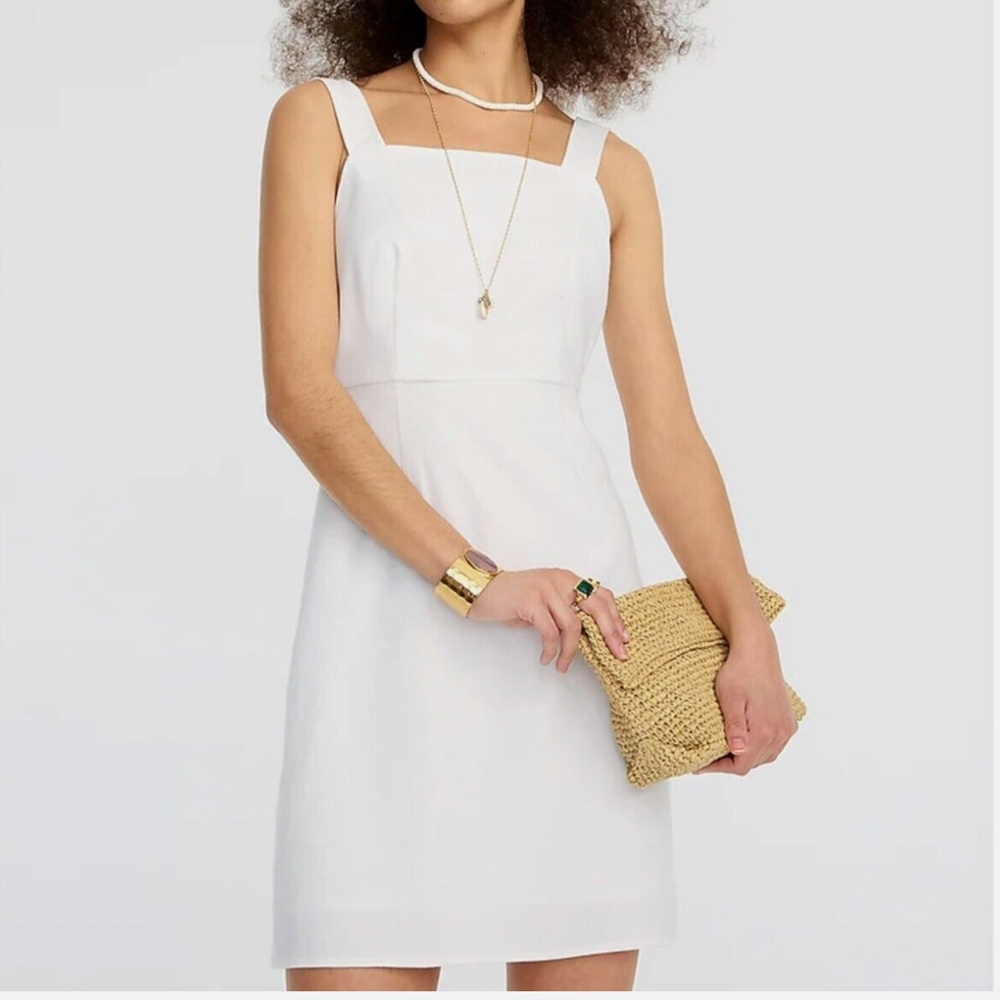 J.Crew NWT Squareneck A-Line Dress in White Stretch Linen Blend- Size 4